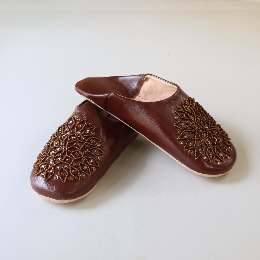 Morocco Babouche バブーシュ スパンコール/ブラウン＆ブラウン/24cm Moroccan Slippers/革のスリッパ/羊革/モロッコ製 | ブランド登録なし | 02