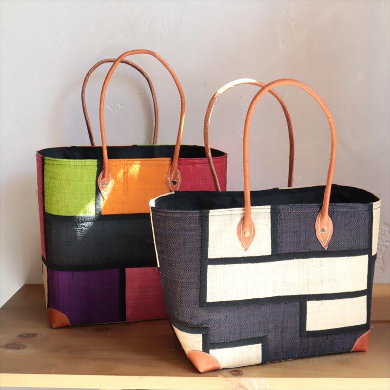 マダガスカル ラフィアのバッグ Lサイズ フレンチ マルシェ バッグ/French Marche Bag/モンドリアン カラフル | ブランド登録なし | 05