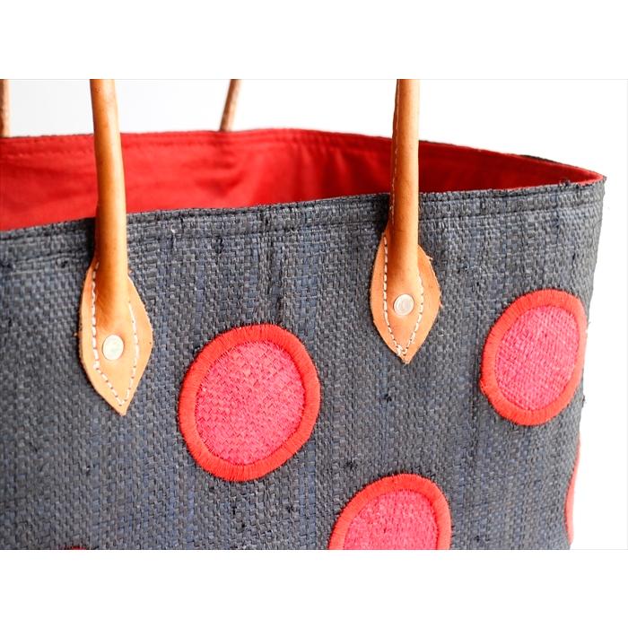 マダガスカル ラフィアのバッグ Lサイズ フレンチ マルシェ バッグ/French Marche Bag/水玉 ドット・ブラック＆レッド |  | 04