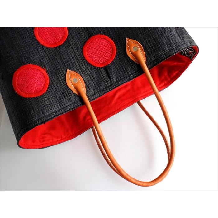 マダガスカル ラフィアのバッグ Lサイズ フレンチ マルシェ バッグ/French Marche Bag/水玉 ドット・ブラック＆レッド |  | 05