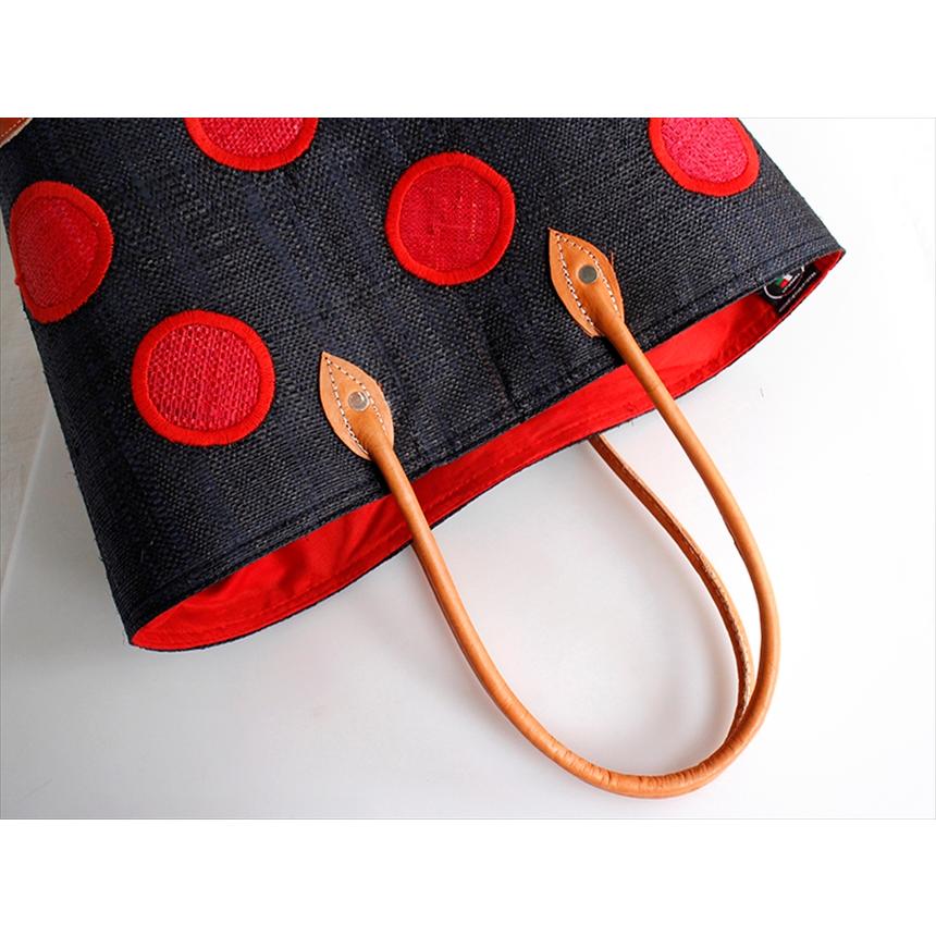 マダガスカル ラフィアのバッグ Mサイズ フレンチ マルシェ バッグ/French Marche Bag/水玉 ドット・ブラック＆レッド |  | 04
