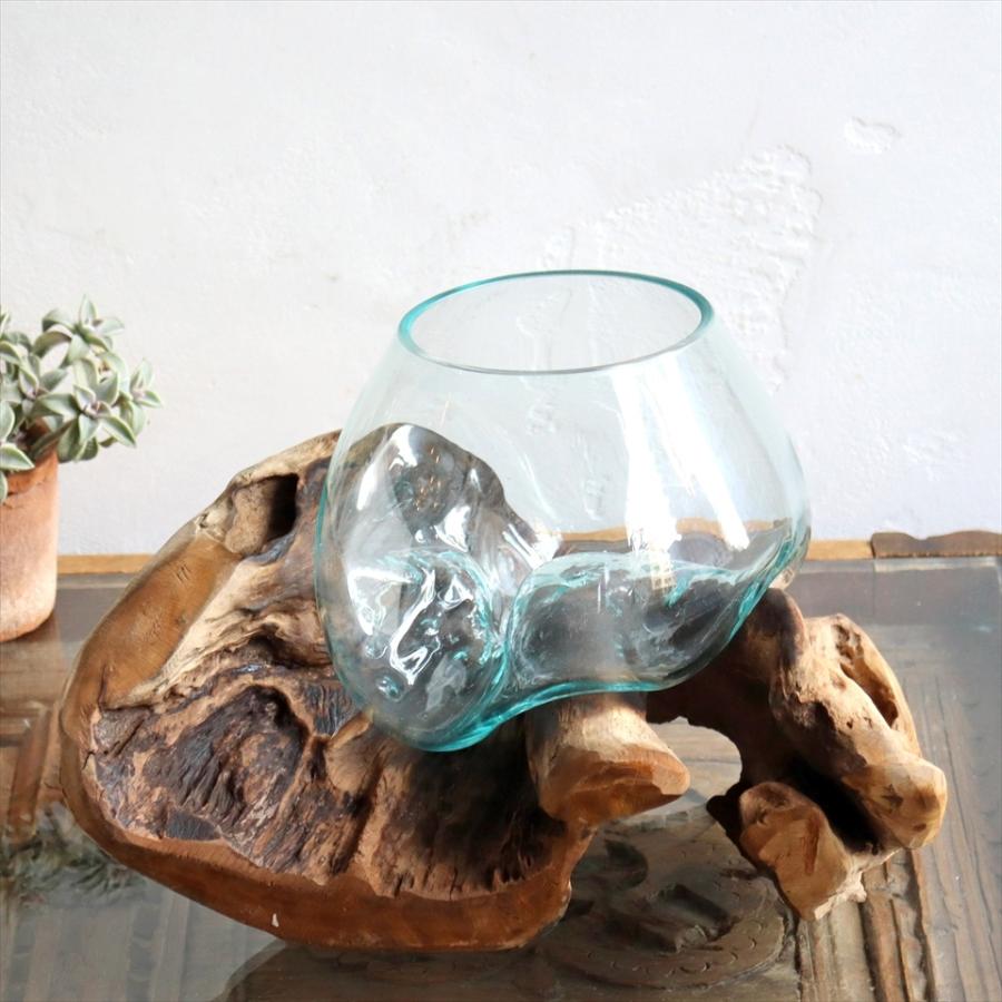 【500円引きクーポン】 流木 フラワーベース 花瓶 H23xW34xD24cm ガラスベース glass planter/flower vase 【現品お届け】 花瓶、花器