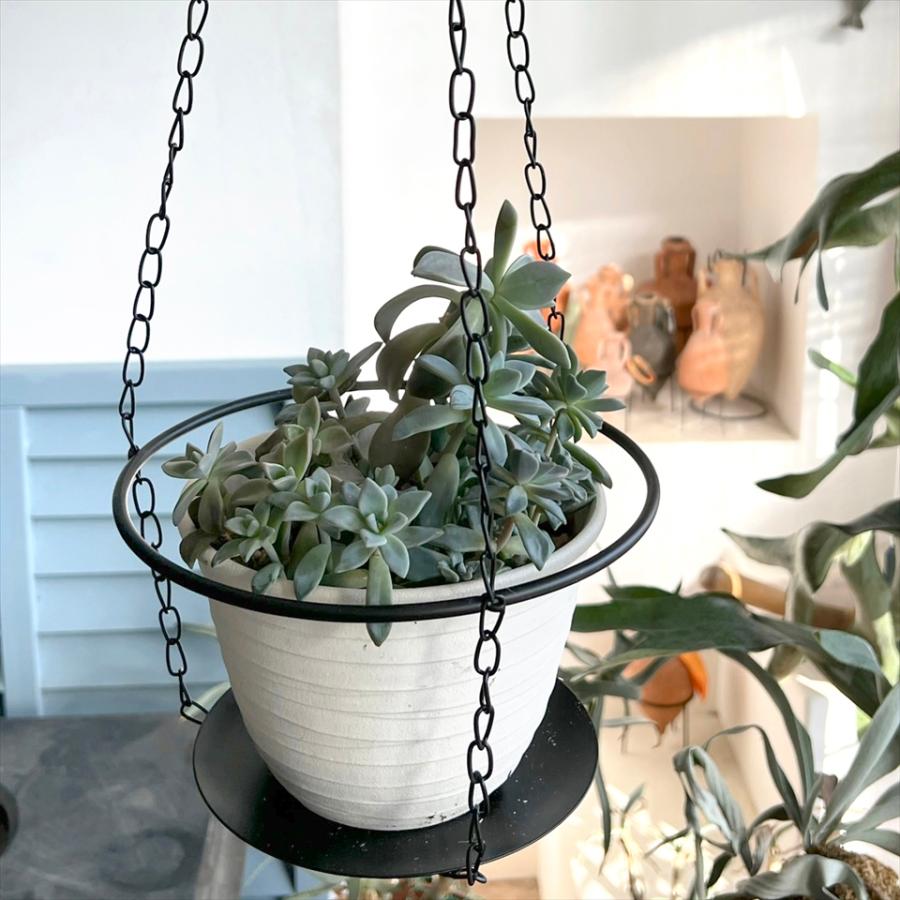 ハンギング アイアンプレート 直径19cm 全高65.5cm ブラック | 