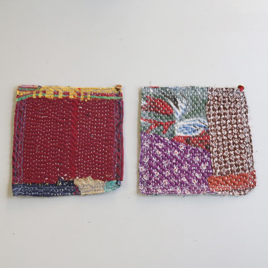 コースター12cm ２枚組　カンタ刺繍 インド刺し子ヴィンテージカンタ | 