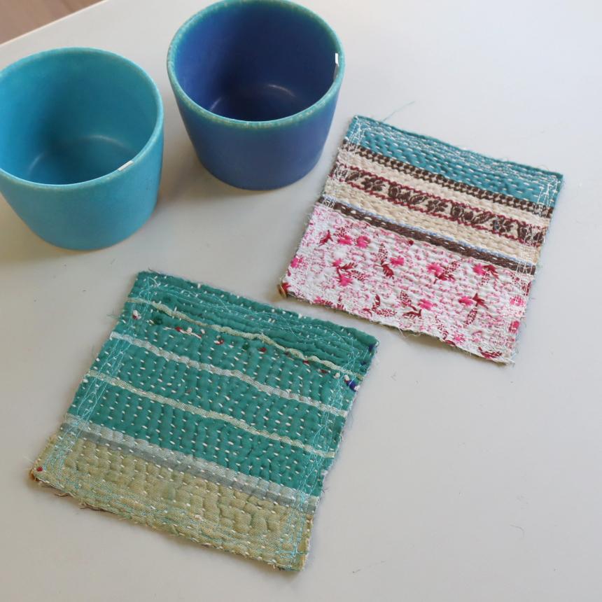 コースター12cm ２枚組　カンタ刺繍 インド刺し子ヴィンテージカンタ |  | 01