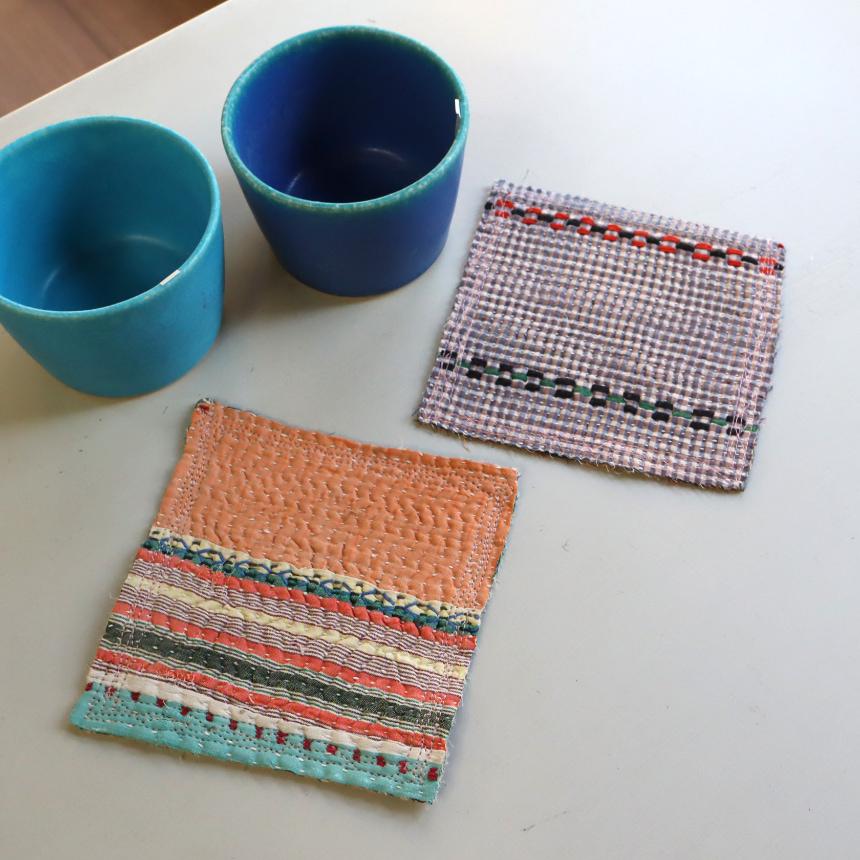 コースター12cm 2枚組 カンタ刺繍 インド刺し子ヴィンテージカンタ
