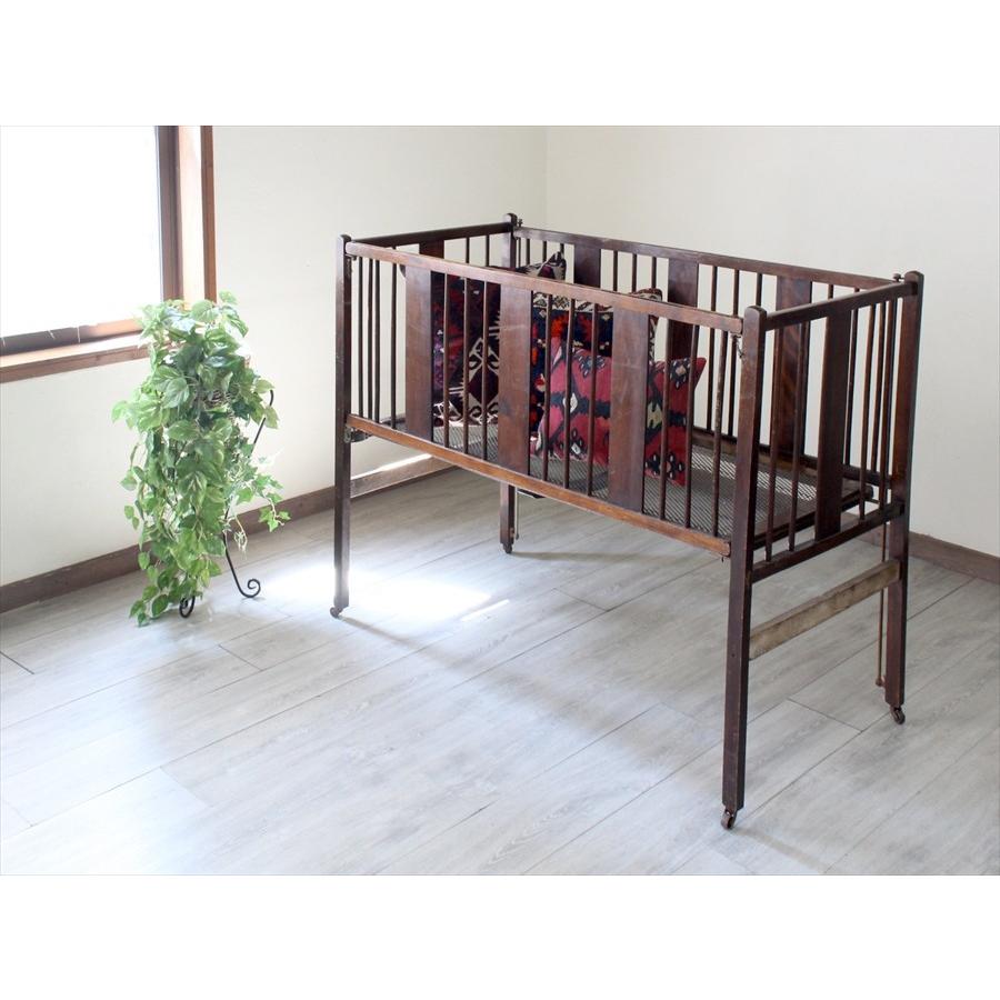 アンティーク 折り畳み式 ベビーベッドW123×H99×D64cm