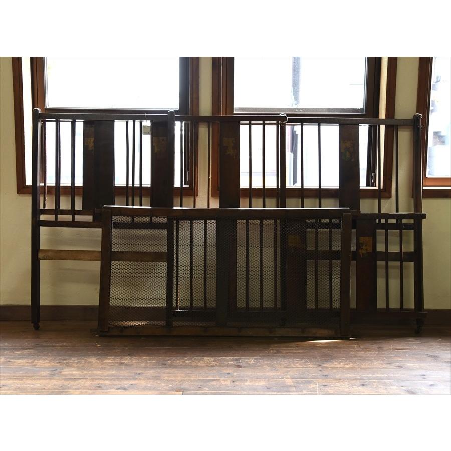 アンティーク 折り畳み式 ベビーベッドW123×H99×D64cm