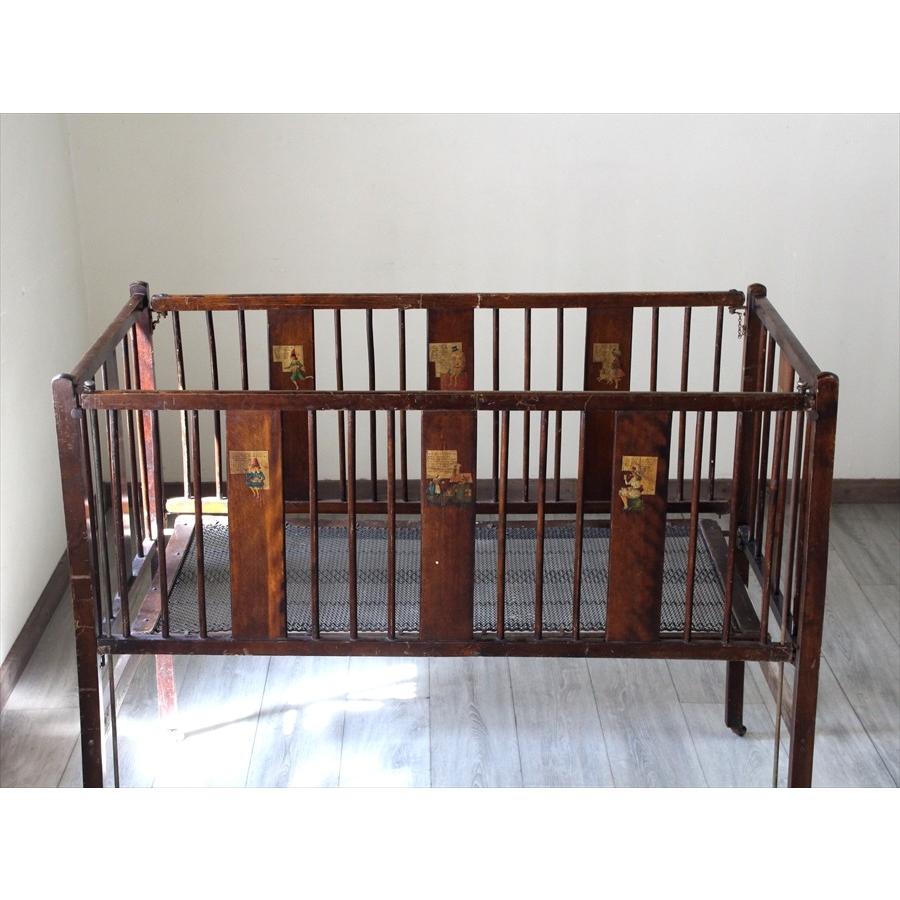 アンティーク 折り畳み式 ベビーベッドW123×H99×D64cm