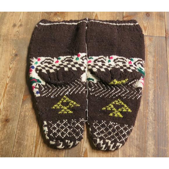 海外正規品 アンティーク ボヘミアン風手編みウール靴下ダークブラウン トルコ 花柄 25cm 人気が高い Atempletonphoto Com