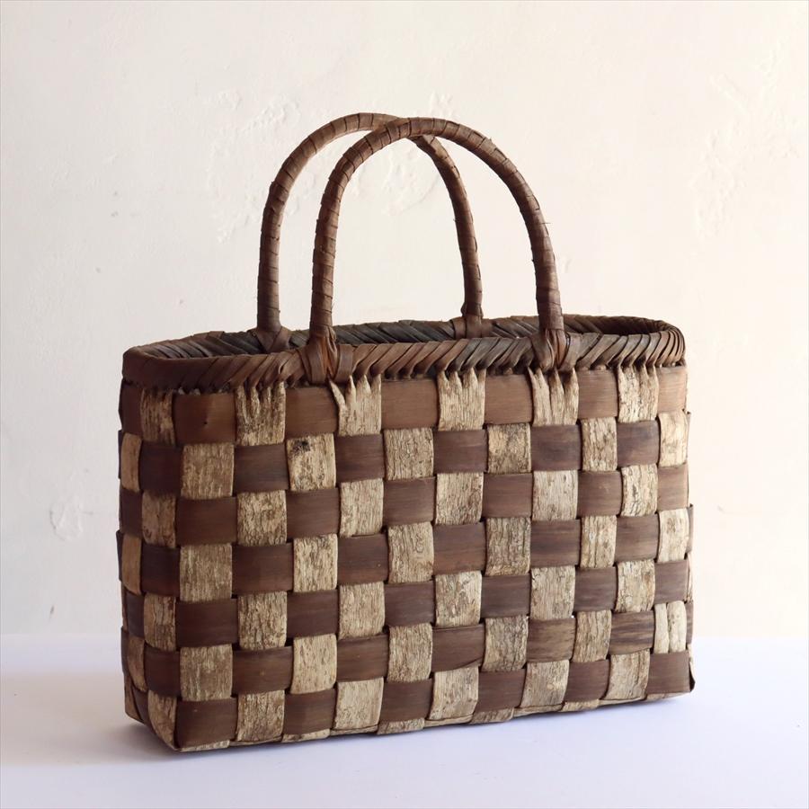くるみ 籠バッグ 太市松編 横長トートバッグ 巾33cm 高さ（本体）22.5  