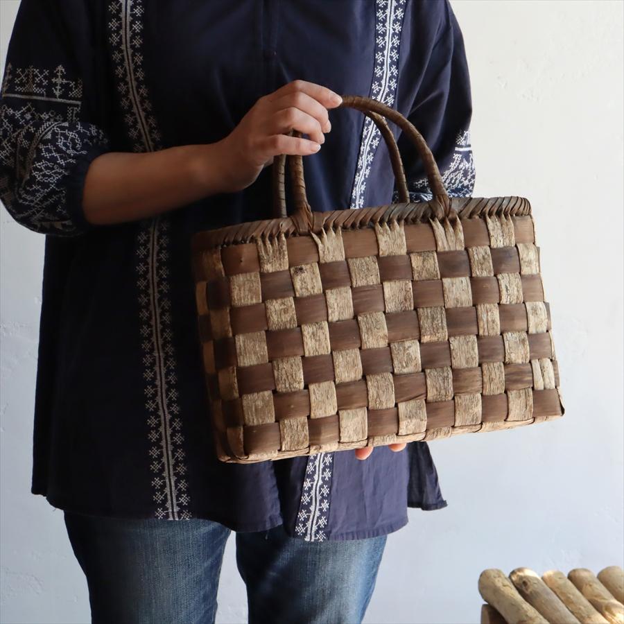 くるみ 籠バッグ 太市松編 横長トートバッグ 巾33cm 高さ（本体）22.5  
