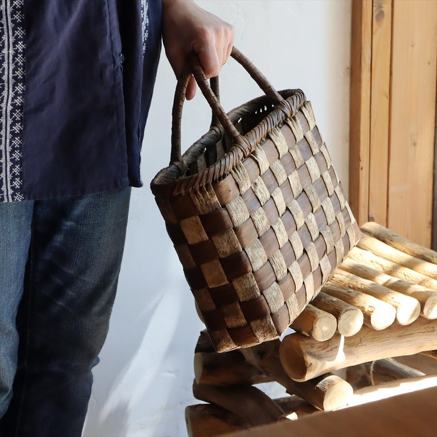 くるみ 籠バッグ 太市松編 横長トートバッグ 巾33cm 高さ（本体）22.5