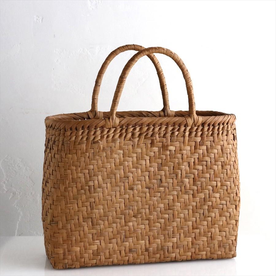 やまぶどう・カゴバッグ/網代編み・削り仕上げ・大サイズ/柿渋染め内布  