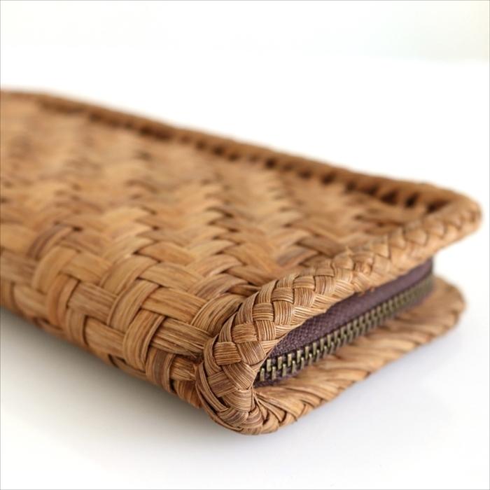 やまぶどう 長財布/網代編み 削り仕上げ 本革/花根付 21cmx10.5cmx3 