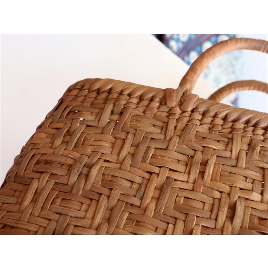 やまぶどう カゴバッグ/連続枡網代編み 4mmひご/白皮 横長型 中サイズ