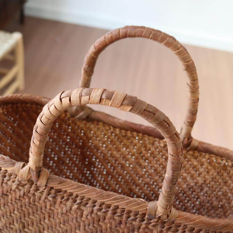 やまぶどう カゴバッグ/3mmひご 網代編み 紅皮/大サイズ 巾33cm 高さ