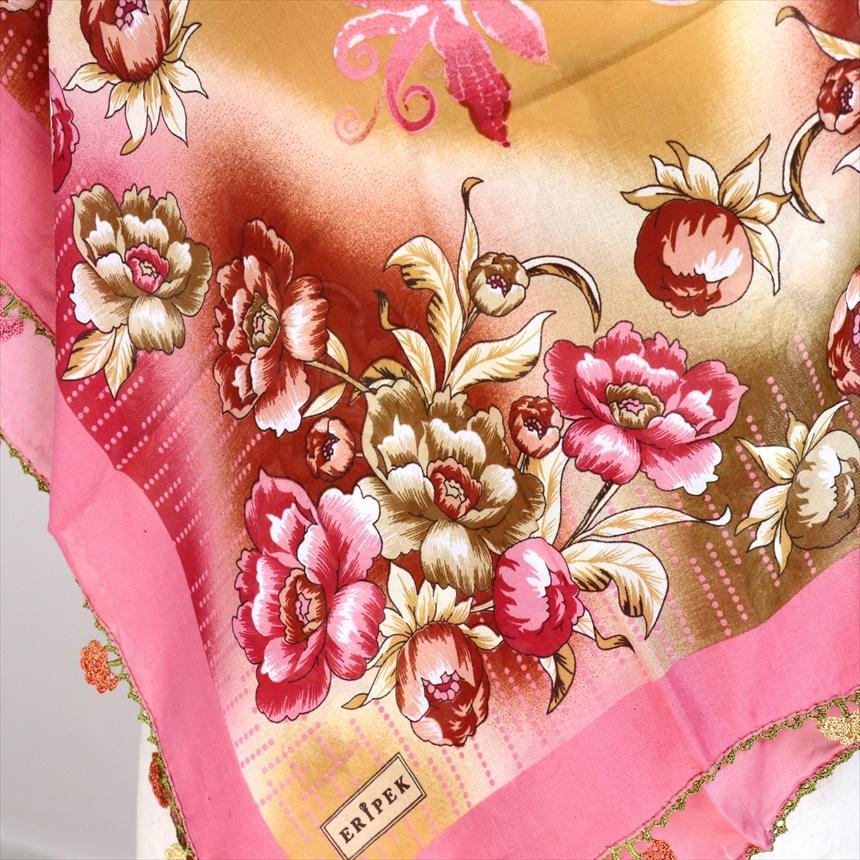 コットンスカーフ スクエア　トルコ伝統のオヤスカーフ花の縁飾り　レース編みのトゥオヤ | ブランド登録なし | 01