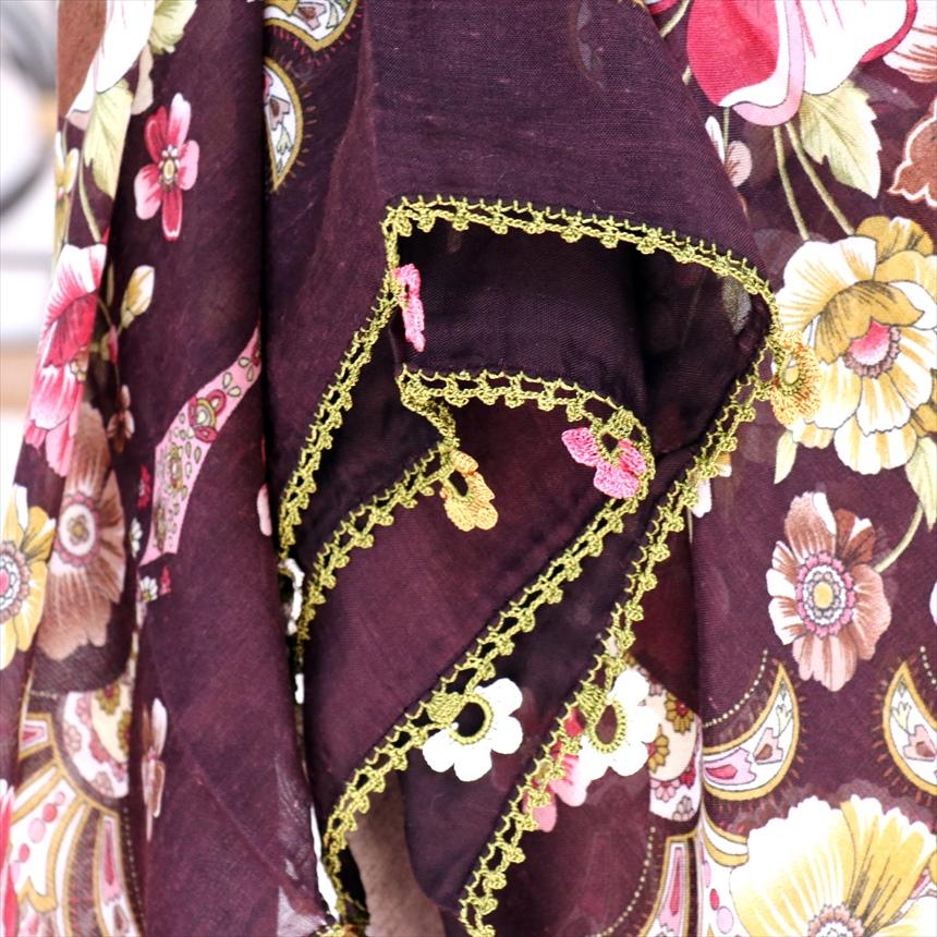 コットンスカーフ スクエア　トルコ伝統のオヤスカーフ花の縁飾り　レース編みのトゥオヤ | ブランド登録なし | 02