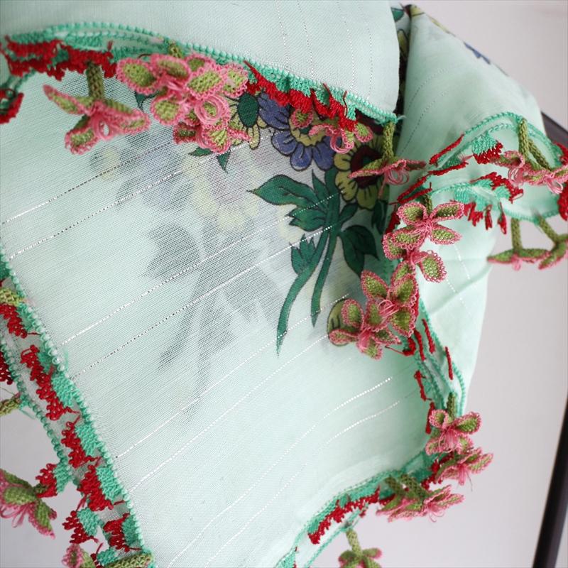 コットンスカーフ スクエア　トルコ伝統のオヤスカーフ花の縁飾り　レース編みのトゥオヤ | ブランド登録なし | 04