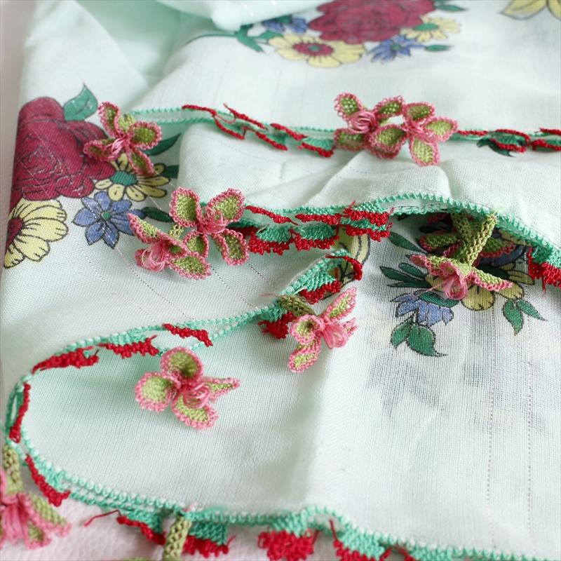 コットンスカーフ スクエア　トルコ伝統のオヤスカーフ花の縁飾り　レース編みのトゥオヤ | ブランド登録なし | 05