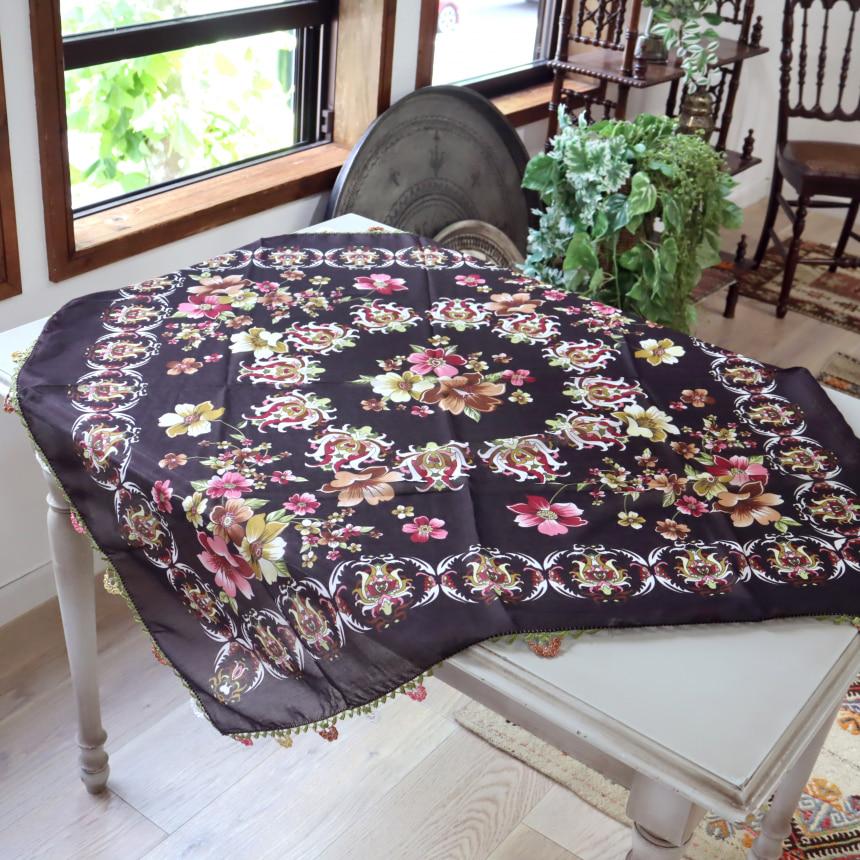 オヤスカーフ ヤズマ　正方形　トルコレース編みトゥオヤ　花のモチーフ　ダークブラウン | ブランド登録なし | 01