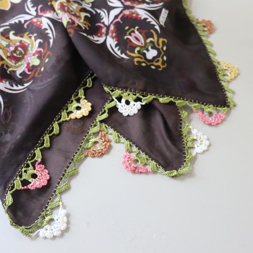 オヤスカーフ ヤズマ　正方形　トルコレース編みトゥオヤ　花のモチーフ　ダークブラウン | ブランド登録なし | 02