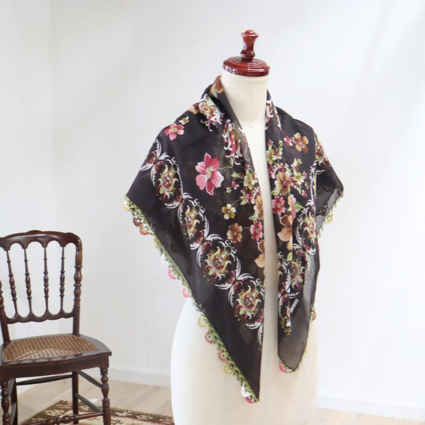 オヤスカーフ ヤズマ　正方形　トルコレース編みトゥオヤ　花のモチーフ　ダークブラウン | ブランド登録なし | 03