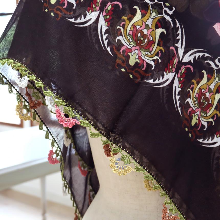 オヤスカーフ ヤズマ　正方形　トルコレース編みトゥオヤ　花のモチーフ　ダークブラウン | ブランド登録なし | 04