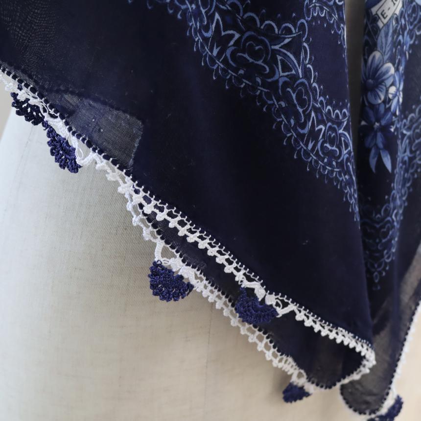 オヤスカーフ ヤズマ　正方形　トルコレース編みトゥオヤ　花のモチーフ　ネイビーブルー | ブランド登録なし | 04