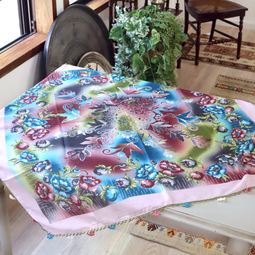 オヤスカーフ ヤズマ　正方形　トルコレース編みトゥオヤ　花のモチーフ　ペールピンク　グラデーション | ブランド登録なし | 01