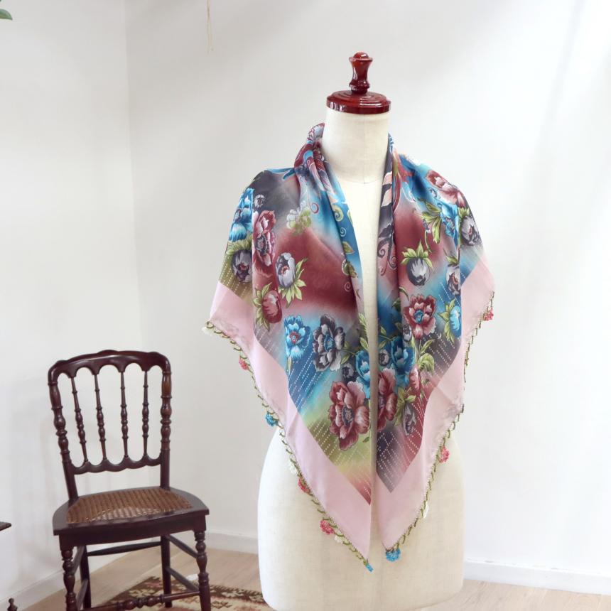 オヤスカーフ ヤズマ　正方形　トルコレース編みトゥオヤ　花のモチーフ　ペールピンク　グラデーション | ブランド登録なし | 03