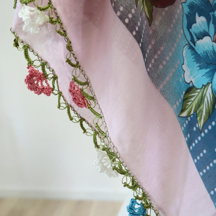 オヤスカーフ ヤズマ　正方形　トルコレース編みトゥオヤ　花のモチーフ　ペールピンク　グラデーション | ブランド登録なし | 04