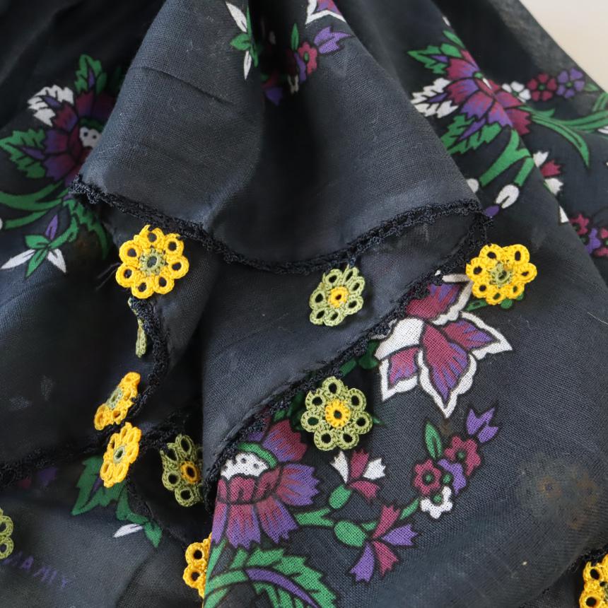 オヤスカーフ ヤズマ　正方形　トルコレース編みトゥオヤ　花のモチーフ　ブラック | ブランド登録なし | 02