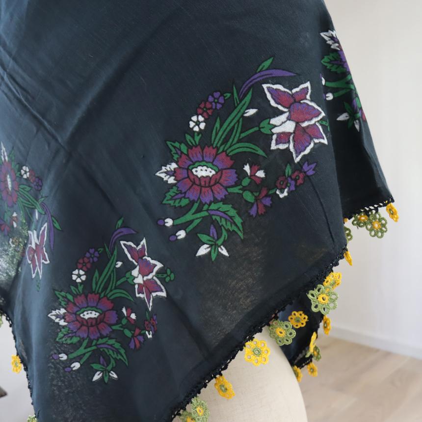 オヤスカーフ ヤズマ　正方形　トルコレース編みトゥオヤ　花のモチーフ　ブラック | ブランド登録なし | 04