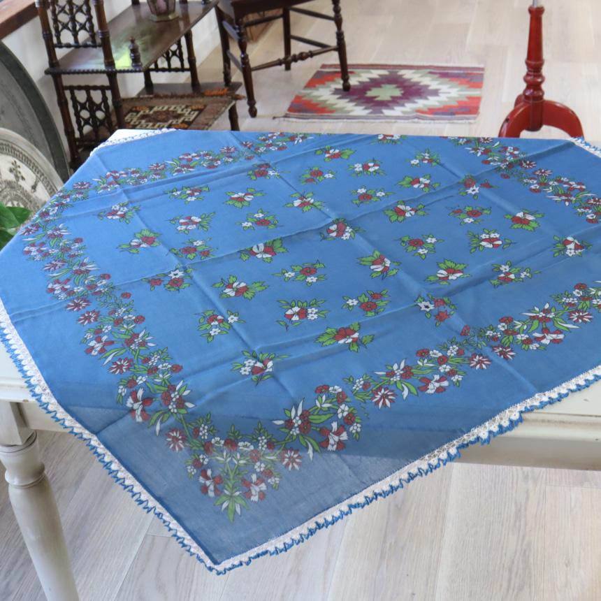 オヤスカーフ ヤズマ　正方形　トルコレース編みトゥオヤ　花のモチーフ　ブルー | ブランド登録なし | 01