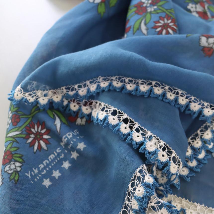 オヤスカーフ ヤズマ　正方形　トルコレース編みトゥオヤ　花のモチーフ　ブルー | ブランド登録なし | 02