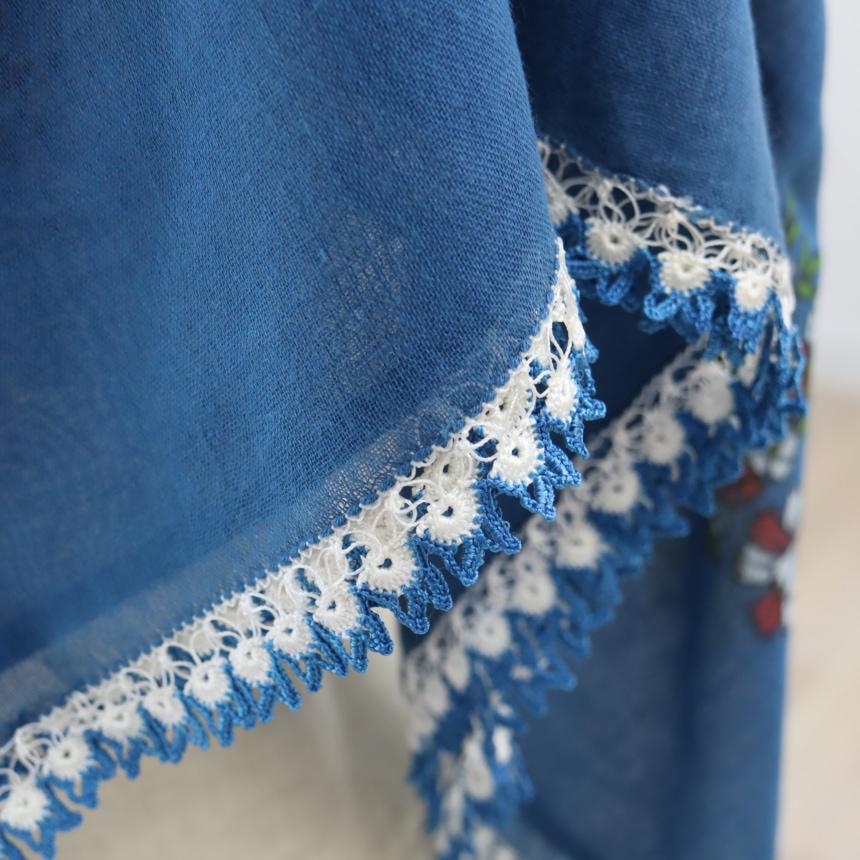 オヤスカーフ ヤズマ　正方形　トルコレース編みトゥオヤ　花のモチーフ　ブルー | ブランド登録なし | 04