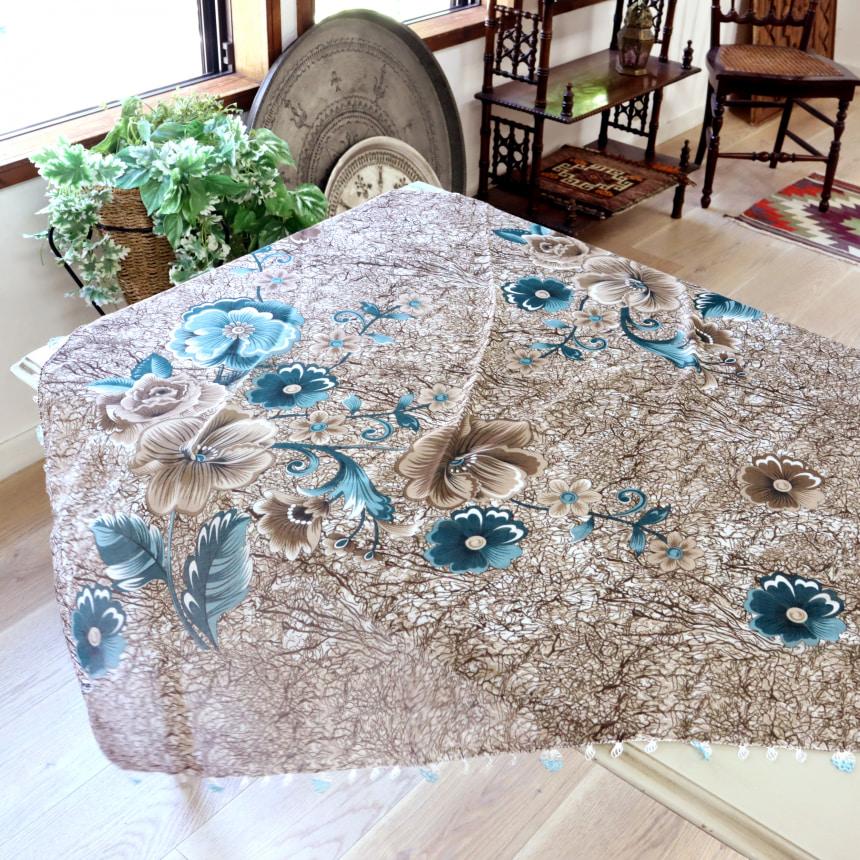 オヤスカーフ ヤズマ　正方形　トルコレース編みイーネオヤ　繊細なモチーフ　グレー/ペトロ―ルグリー | ブランド登録なし | 01