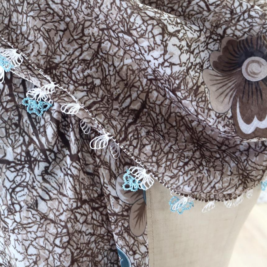 オヤスカーフ ヤズマ　正方形　トルコレース編みイーネオヤ　繊細なモチーフ　グレー/ペトロ―ルグリー | ブランド登録なし | 04