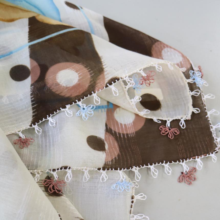 オヤスカーフ ヤズマ　正方形　トルコレース編みイーネオヤ　繊細なモチーフ　ブラウン | ブランド登録なし | 02