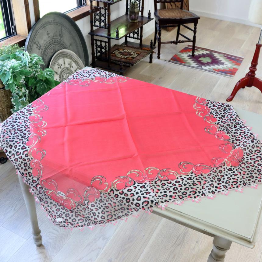 オヤスカーフ ヤズマ　正方形　トルコレース編みイーネオヤ　繊細なモチーフ　華やかなピンク　ヒョウ柄 | ブランド登録なし | 01