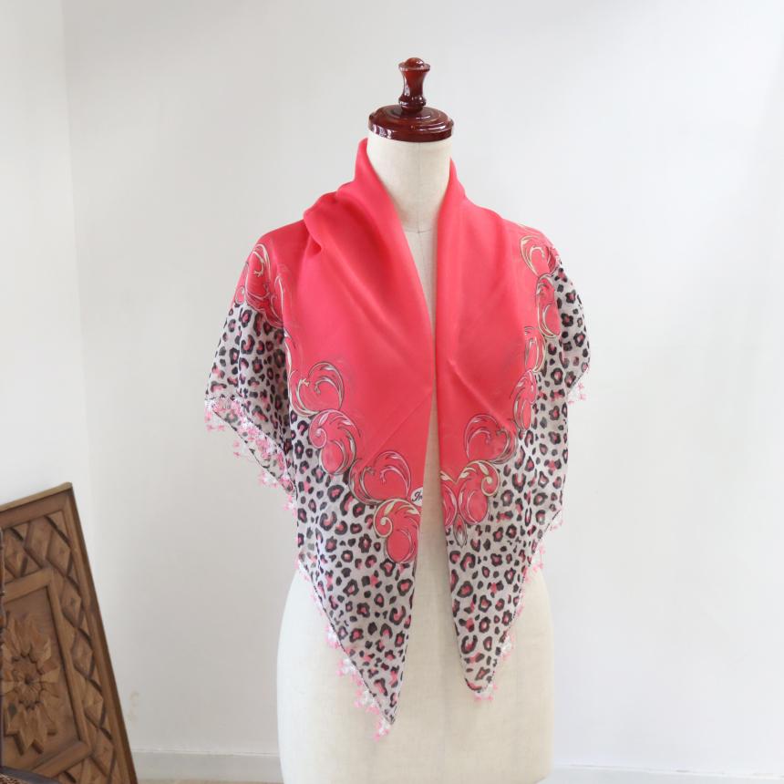 オヤスカーフ ヤズマ　正方形　トルコレース編みイーネオヤ　繊細なモチーフ　華やかなピンク　ヒョウ柄 | ブランド登録なし | 03