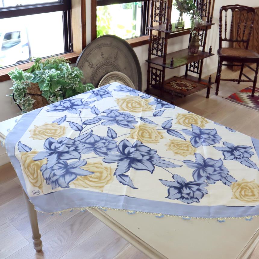 オヤスカーフ ヤズマ　正方形　トルコレース編みイーネオヤ　繊細なモチーフ　サックスブルー | ブランド登録なし | 01