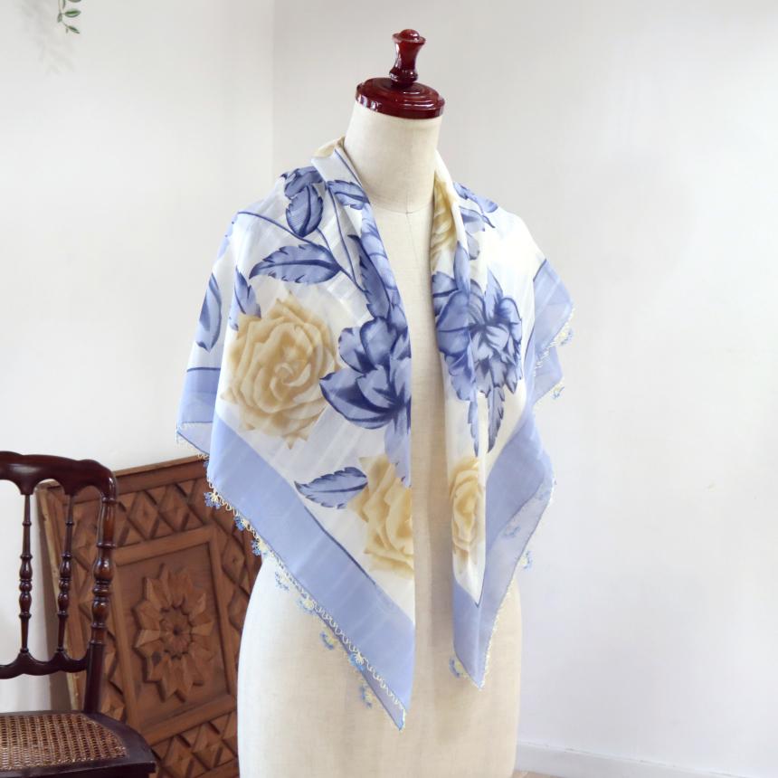 オヤスカーフ ヤズマ　正方形　トルコレース編みイーネオヤ　繊細なモチーフ　サックスブルー | ブランド登録なし | 03