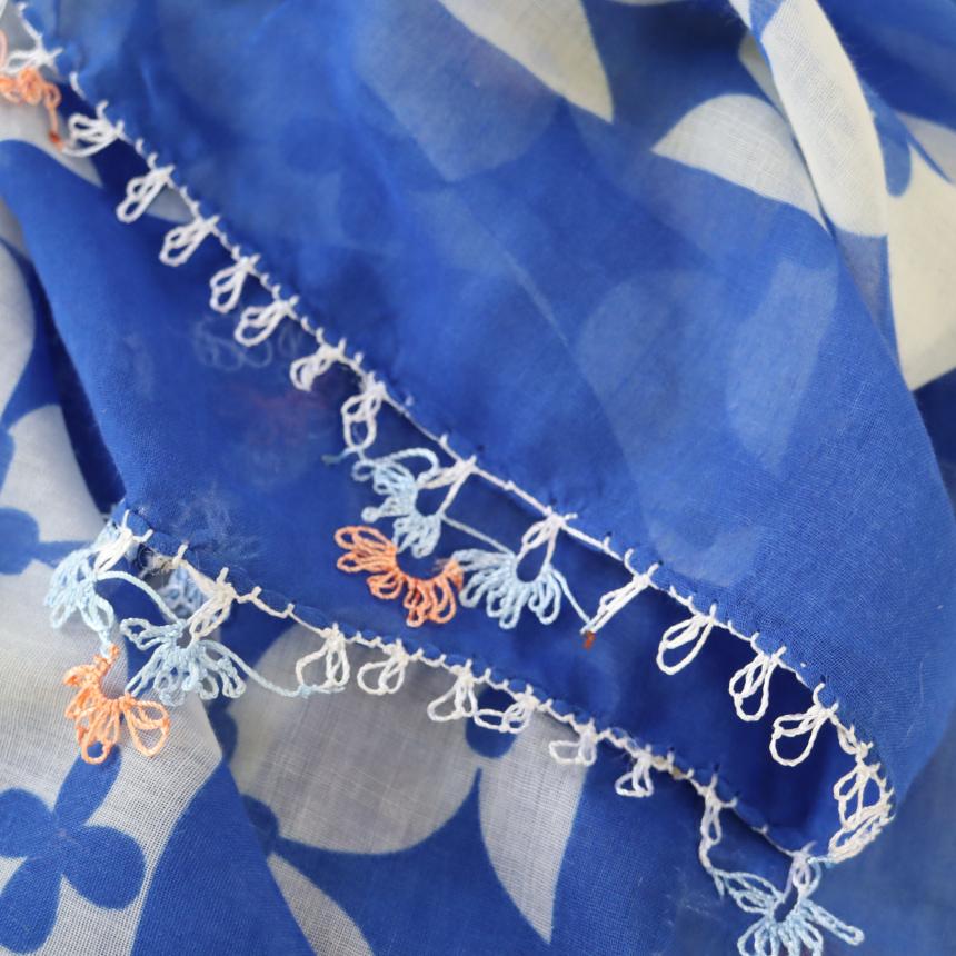 オヤスカーフ ヤズマ　正方形　トルコレース編みイーネオヤ　繊細なモチーフ　ブルー | ブランド登録なし | 02