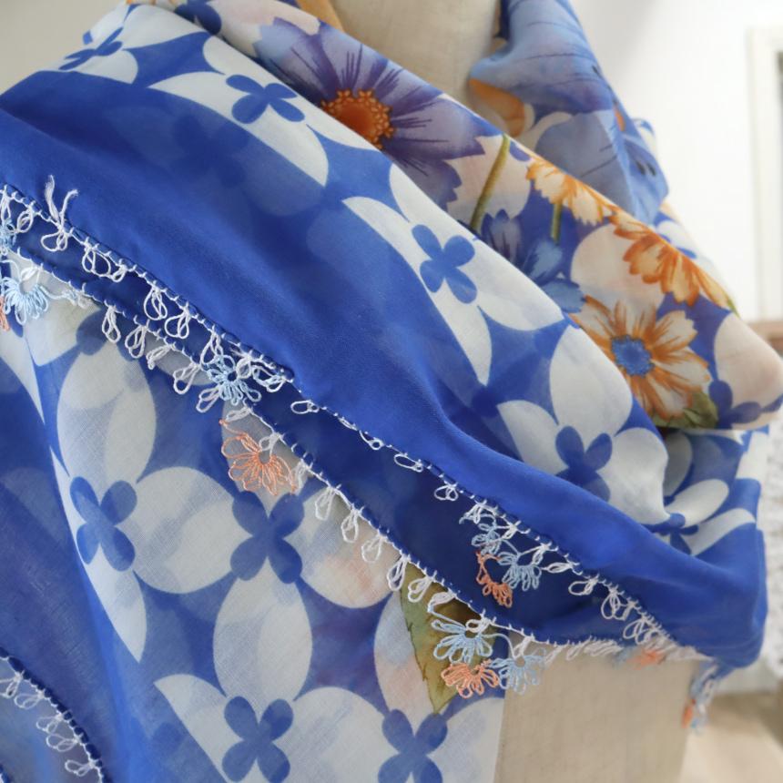 オヤスカーフ ヤズマ　正方形　トルコレース編みイーネオヤ　繊細なモチーフ　ブルー | ブランド登録なし | 04