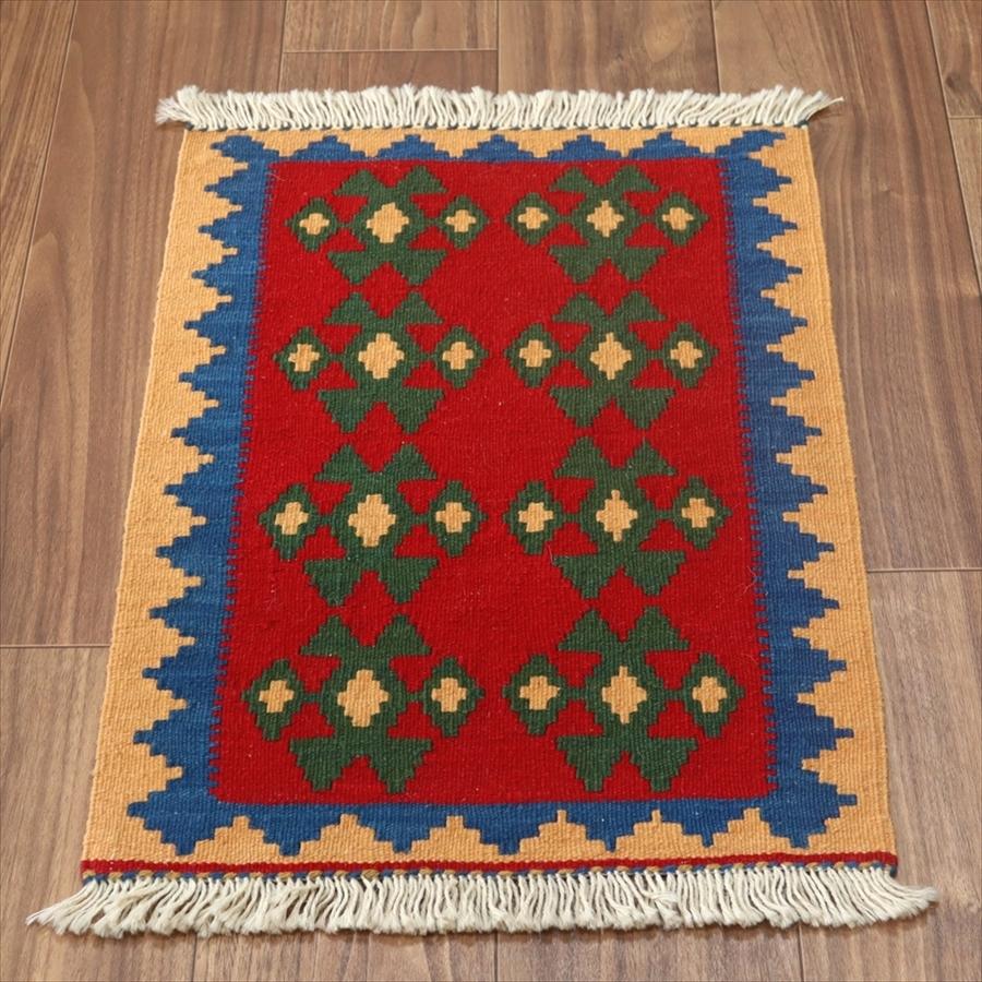 カシュカイ族の手織りキリム シラーズ 58x42cm 発色のよいカラフルモチーフ　レッド/イエロー | ブランド登録なし