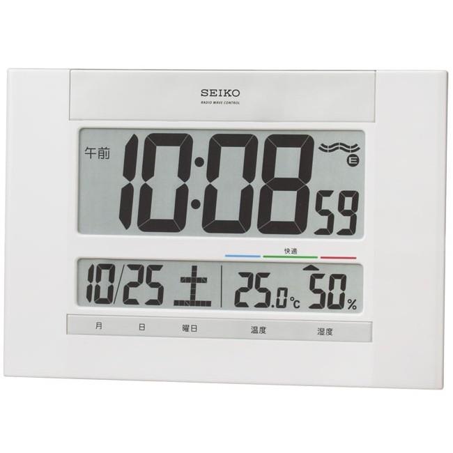 セイコー SEIKO SQ429W 置き時計 掛置兼用時計 壁掛け時計 掛け時計 電波時計 デジタル カレンダー 温度計 湿度計｜ippin-seiko-clock