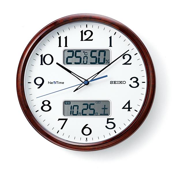 セイコー SEIKO ZS252B 壁掛け時計 掛け時計 ハイブリッド ネクスタイム 電波時計 連続秒針 スイープムーブメント カレンダー 温度計 湿度計 Bluetooth｜ippin-seiko-clock